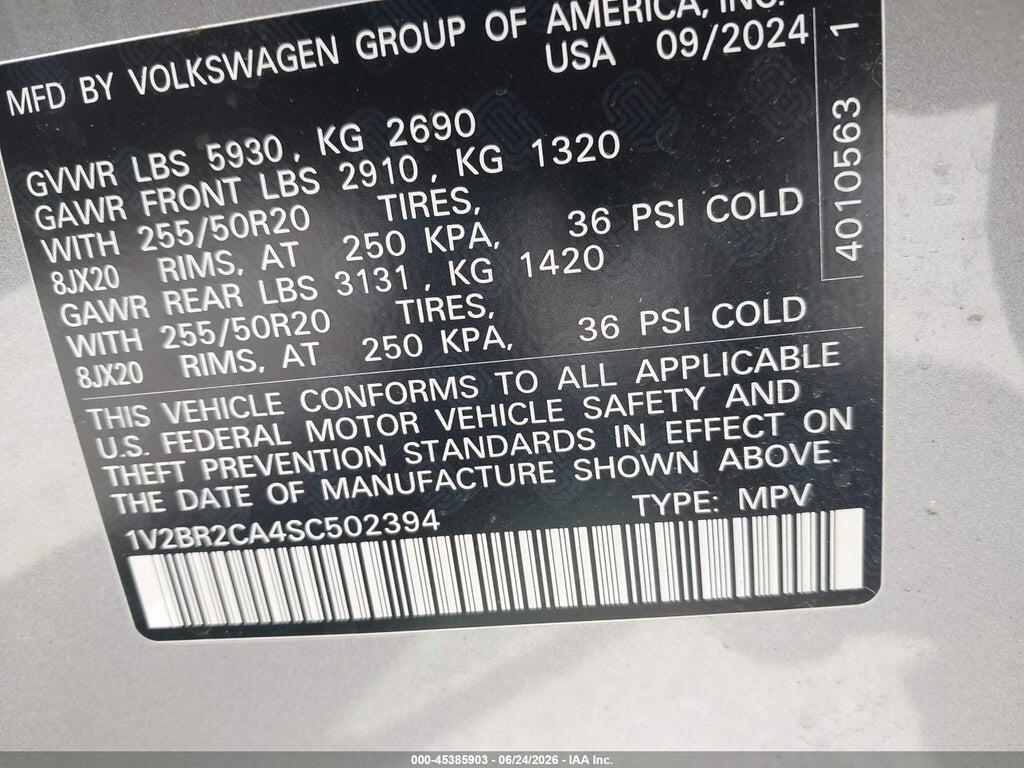 1V2BR2CA4SC502394 2025 VOLKSWAGEN ATLAS photo no. 9