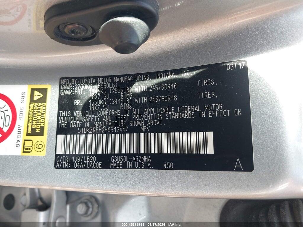5TDKZRFH2HS512447 2017 TOYOTA HIGHLANDER photo no. 9