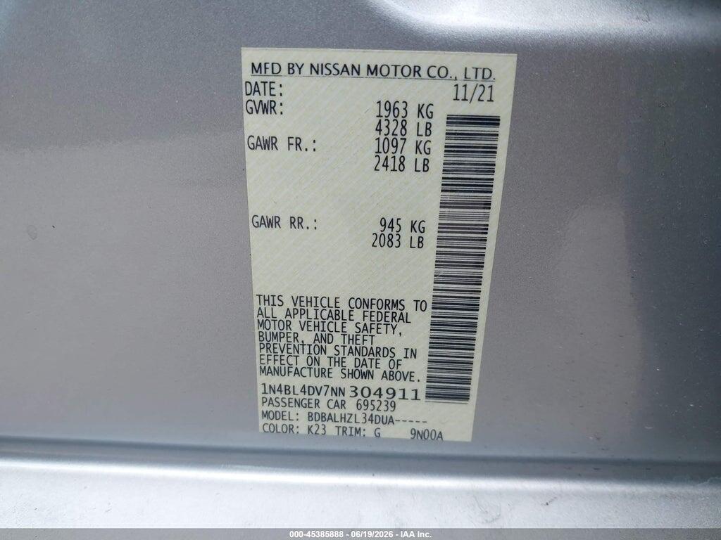 1N4BL4DV7NN304911 2022 NISSAN ALTIMA photo no. 9
