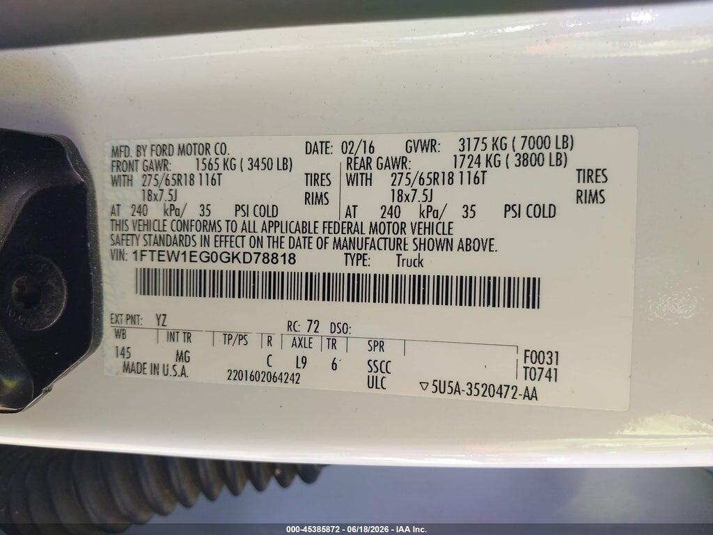 1FTEW1EG0GKD78818 2016 FORD F-150 photo no. 9