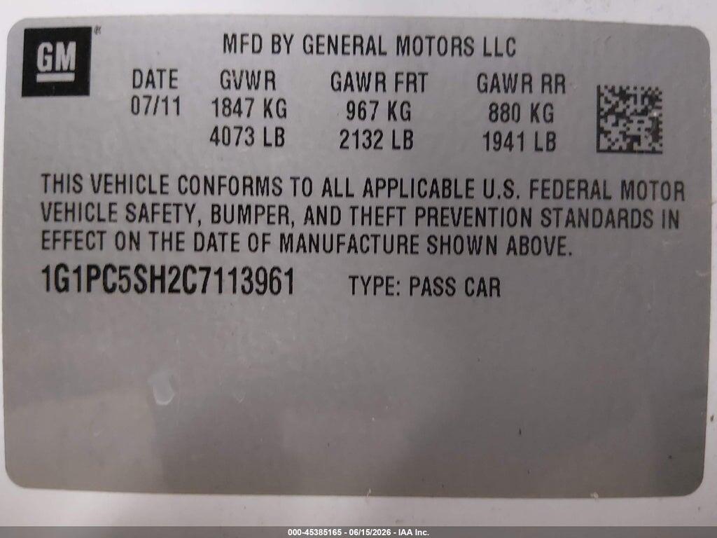 1G1PC5SH2C7113961 2012 CHEVROLET CRUZE photo no. 9