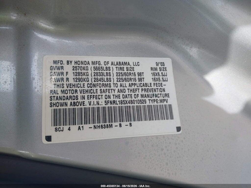 5FNRL185X4B010529 2004 HONDA ODYSSEY photo no. 9
