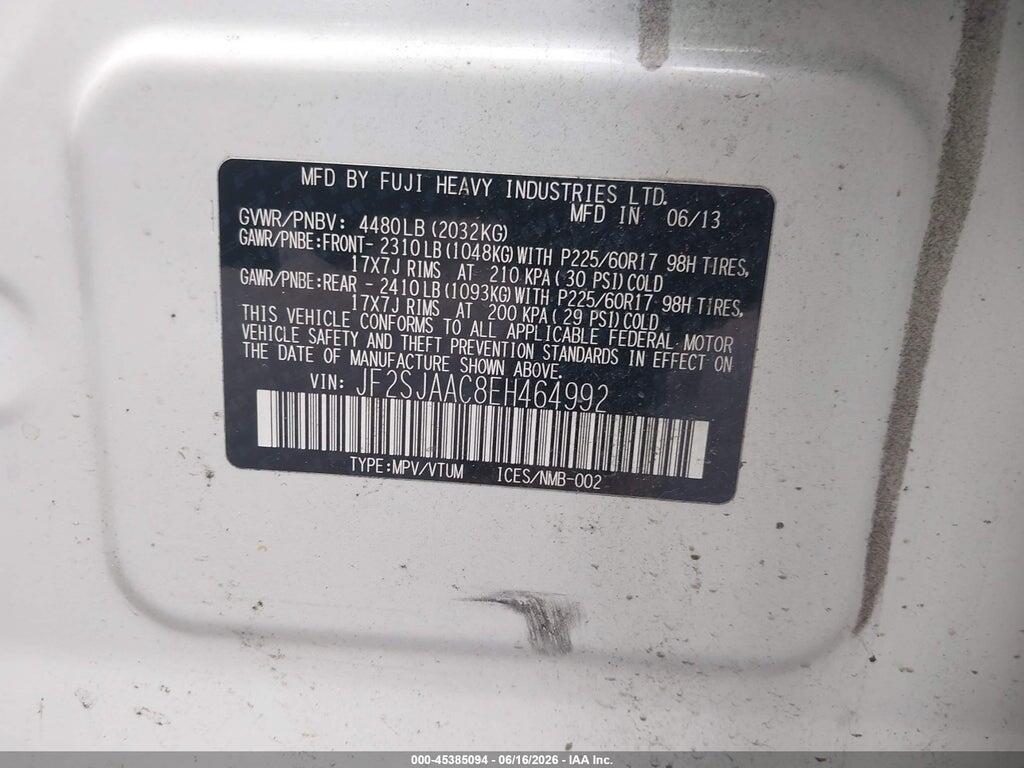 JF2SJAAC8EH464992 2014 SUBARU FORESTER photo no. 9