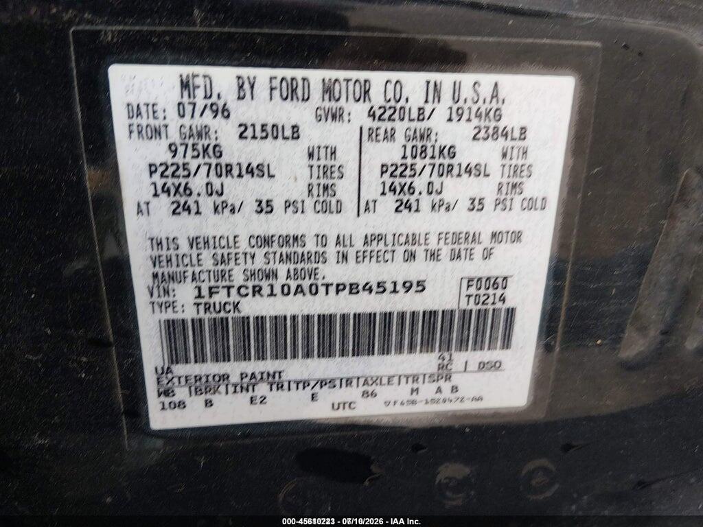1FTCR10A0TPB45195 1996 FORD RANGER photo no. 9