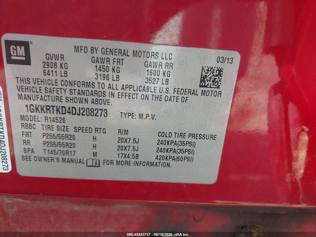 1GKKRTKD4DJ208273 2013 GMC ACADIA photo no. 9