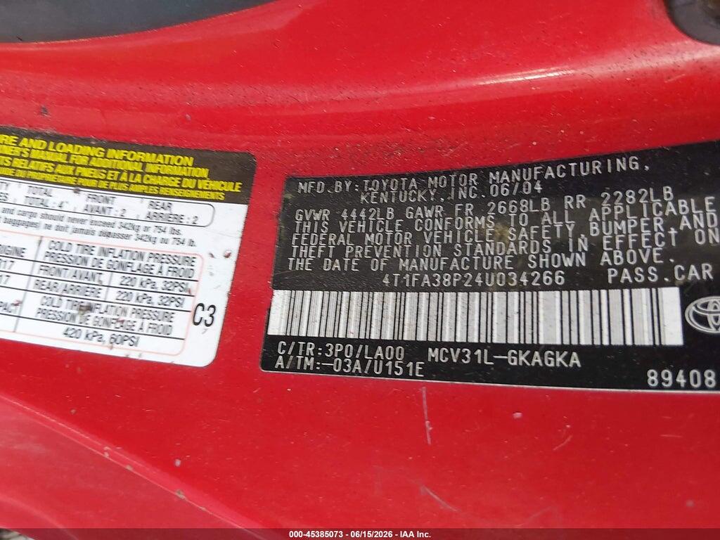 4T1FA38P24U034266 2004 TOYOTA CAMRY SOLARA photo no. 9