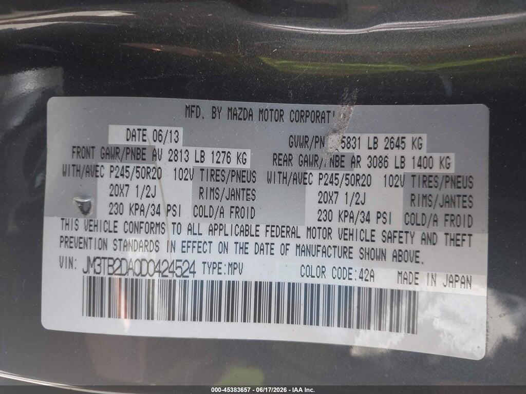 JM3TB2DA0D0424524 2013 MAZDA CX-9 photo no. 9
