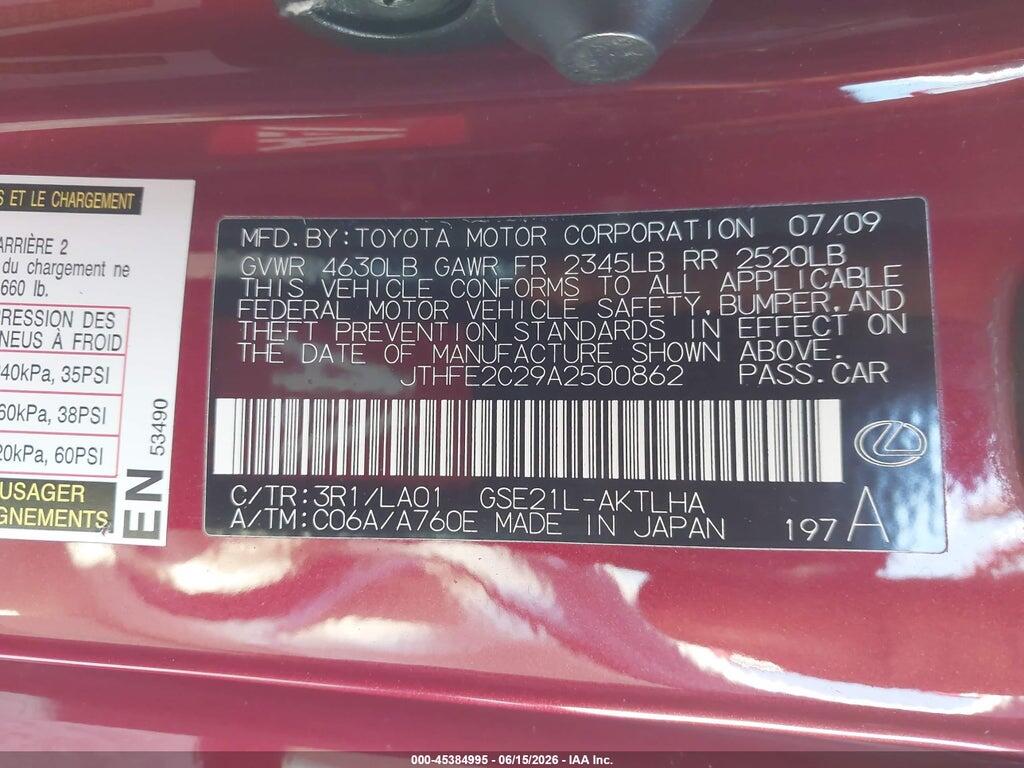 JTHFE2C29A2500862 2010 LEXUS IS 350C photo no. 9