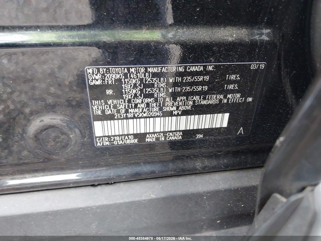 2T3Y1RFV5KW020945 2019 TOYOTA RAV4 photo no. 9