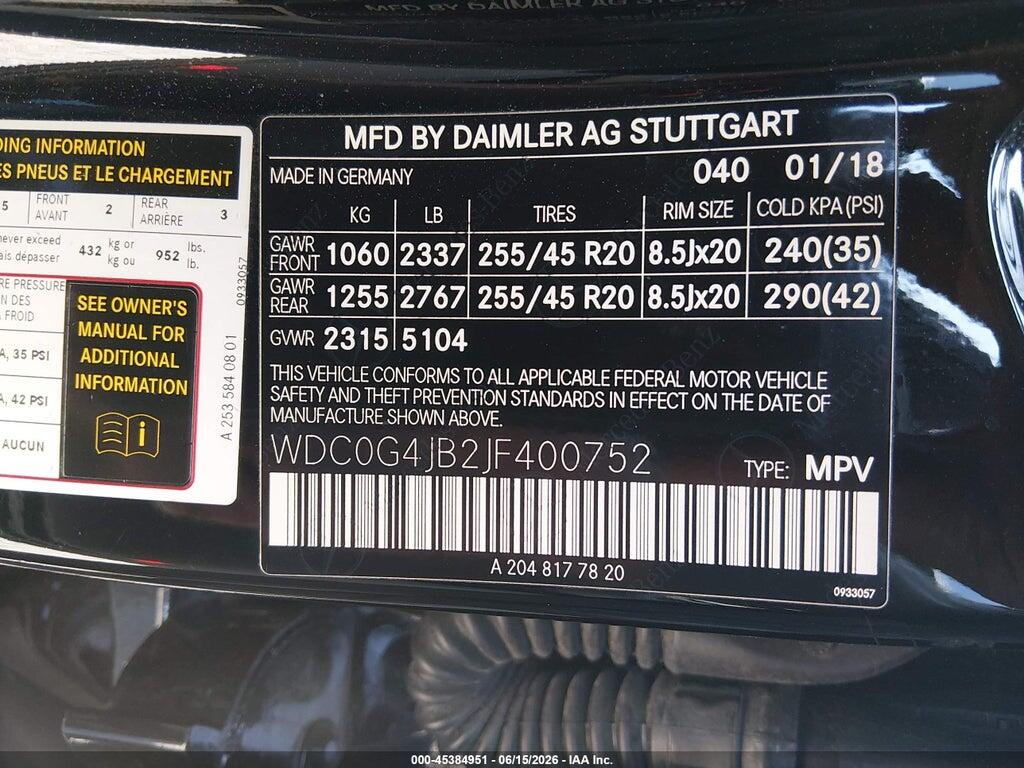 WDC0G4JB2JF400752 2018 MERCEDES-BENZ GLC 300 photo no. 9