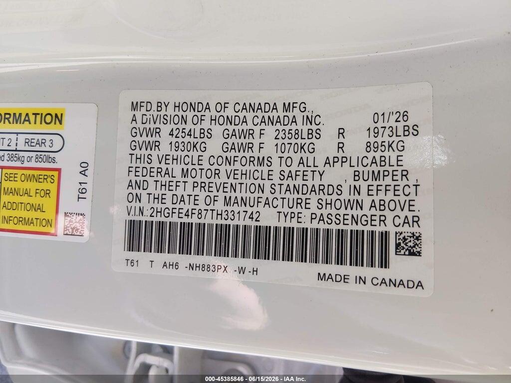 2HGFE4F87TH331742 2026 HONDA CIVIC HYBRID photo no. 9