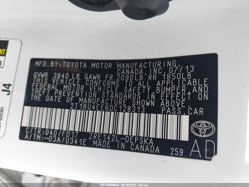 2T1BU4EE6DC128313 2013 TOYOTA COROLLA photo no. 9