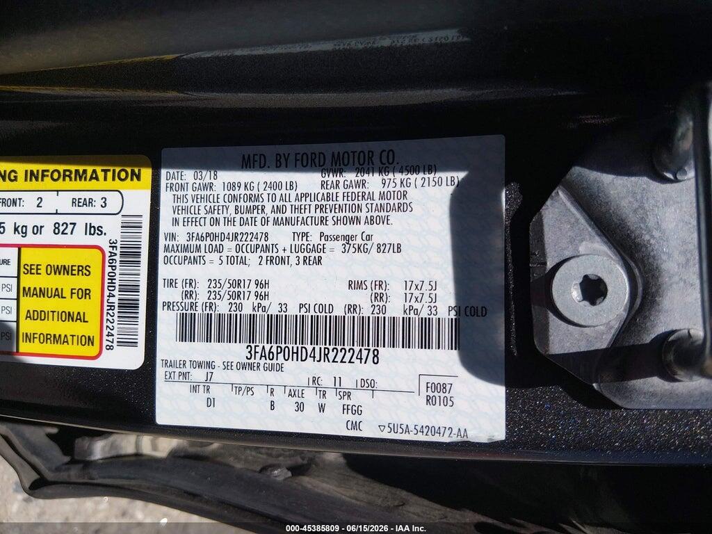 3FA6P0HD4JR222478 2018 FORD FUSION photo no. 9