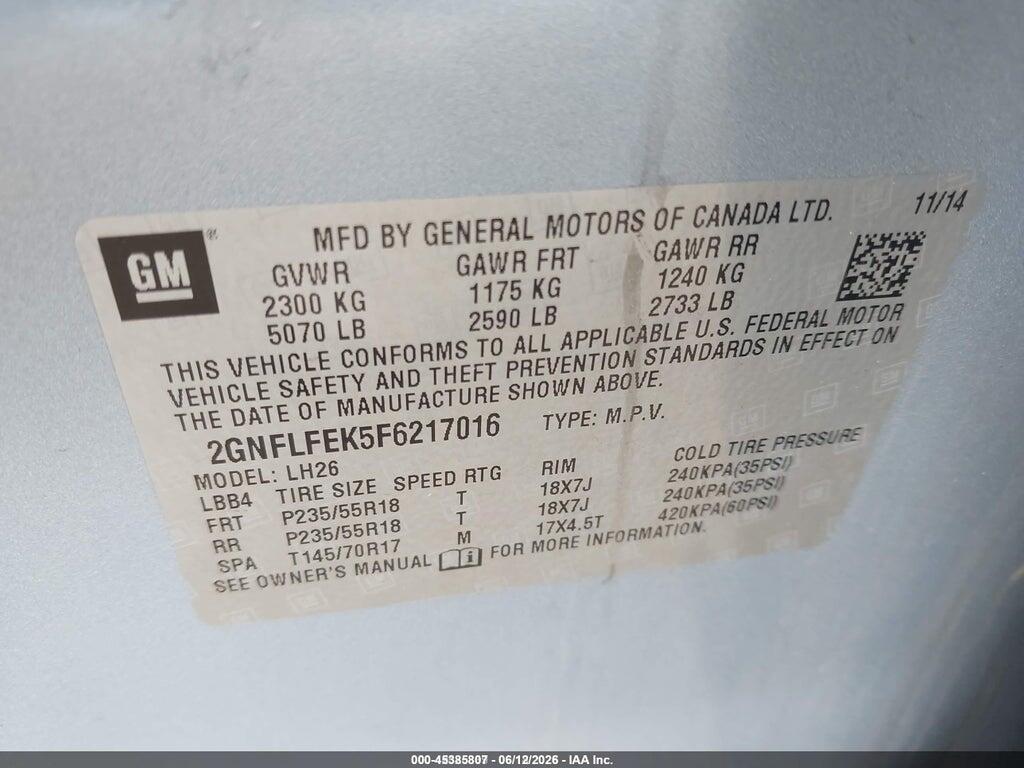 2GNFLFEK5F6217016 2015 CHEVROLET EQUINOX photo no. 9