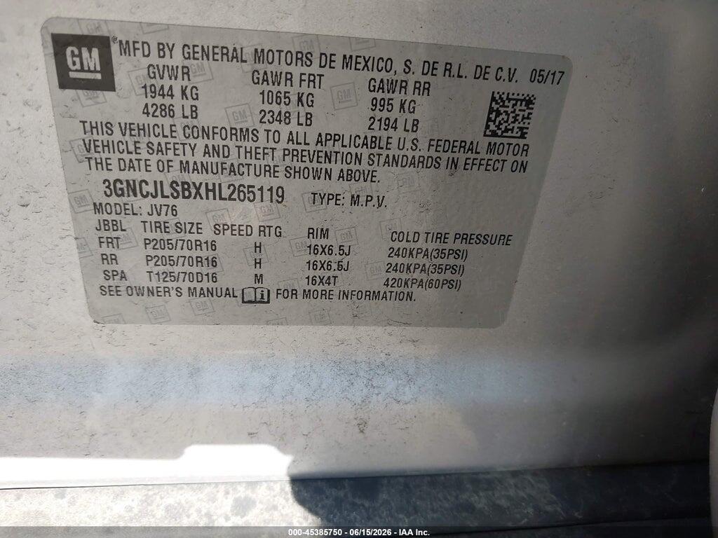 3GNCJLSBXHL265119 2017 CHEVROLET TRAX photo no. 9