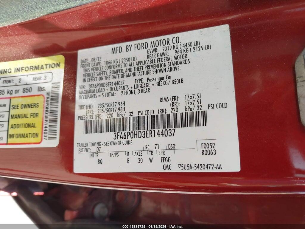 3FA6P0HD3ER144037 2014 FORD FUSION photo no. 9
