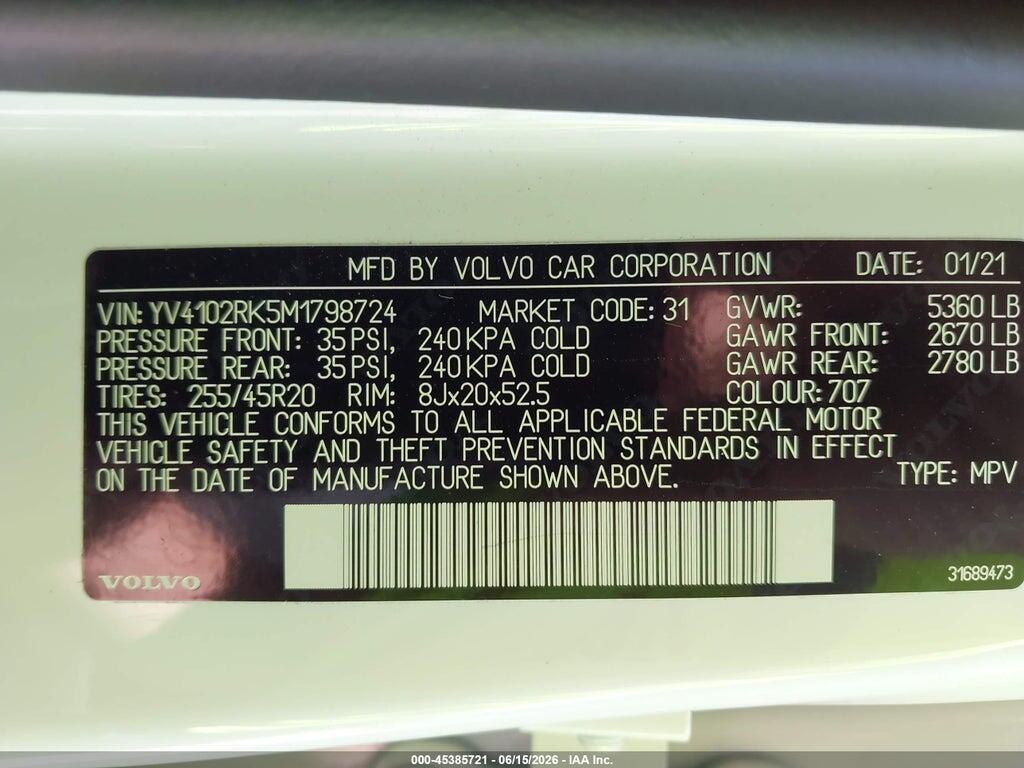 YV4102RK5M1798724 2021 VOLVO XC60 photo no. 9