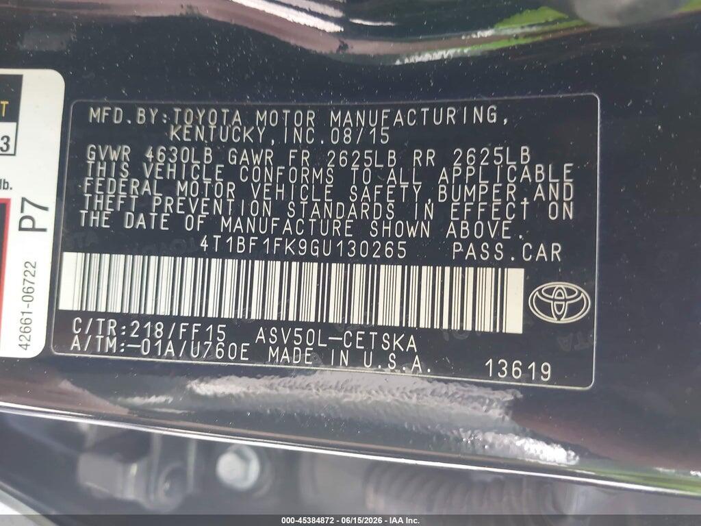 4T1BF1FK9GU130265 2016 TOYOTA CAMRY photo no. 9