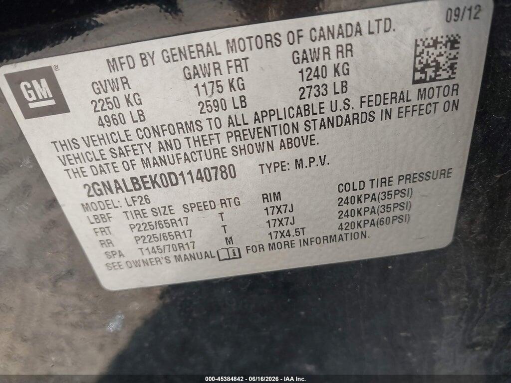 2GNALBEK0D1140780 2013 CHEVROLET EQUINOX photo no. 9