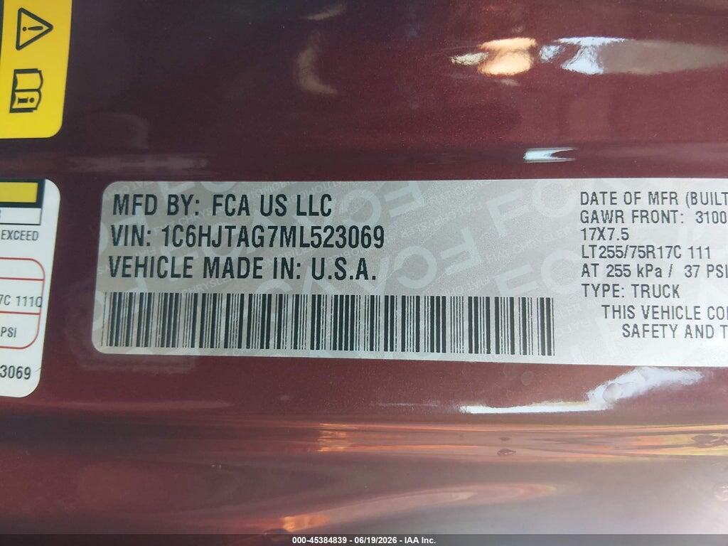 1C6HJTAG7ML523069 2021 JEEP GLADIATOR photo no. 9