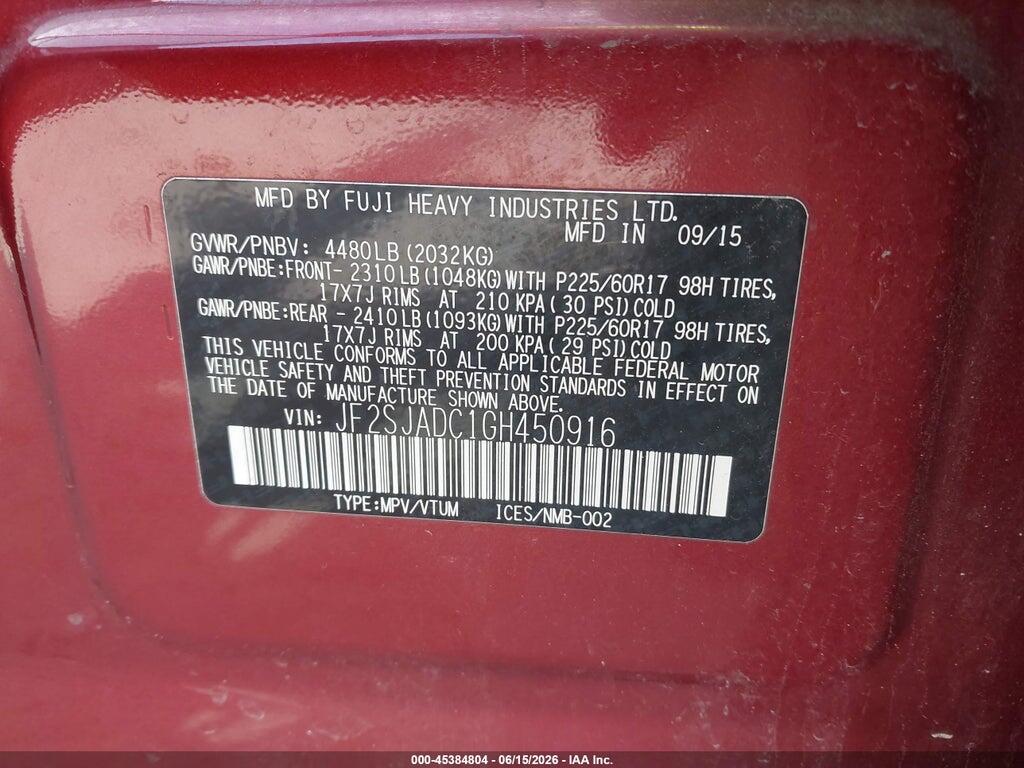 JF2SJADC1GH450916 2016 SUBARU FORESTER photo no. 9