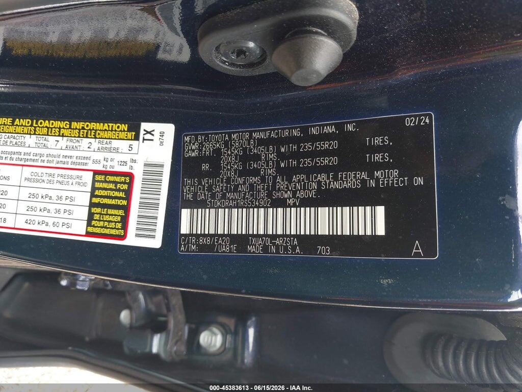 5TDKDRAH1RS534902 2024 TOYOTA HIGHLANDER photo no. 9