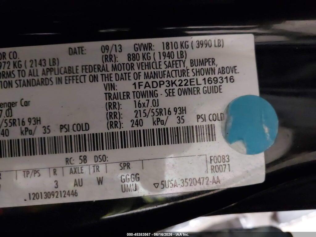 1FADP3K22EL169316 2014 FORD FOCUS photo no. 9