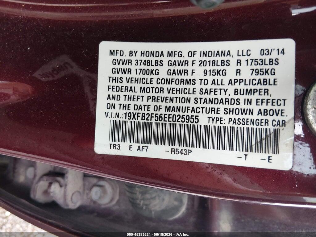 19XFB2F56EE025955 2014 HONDA CIVIC photo no. 9