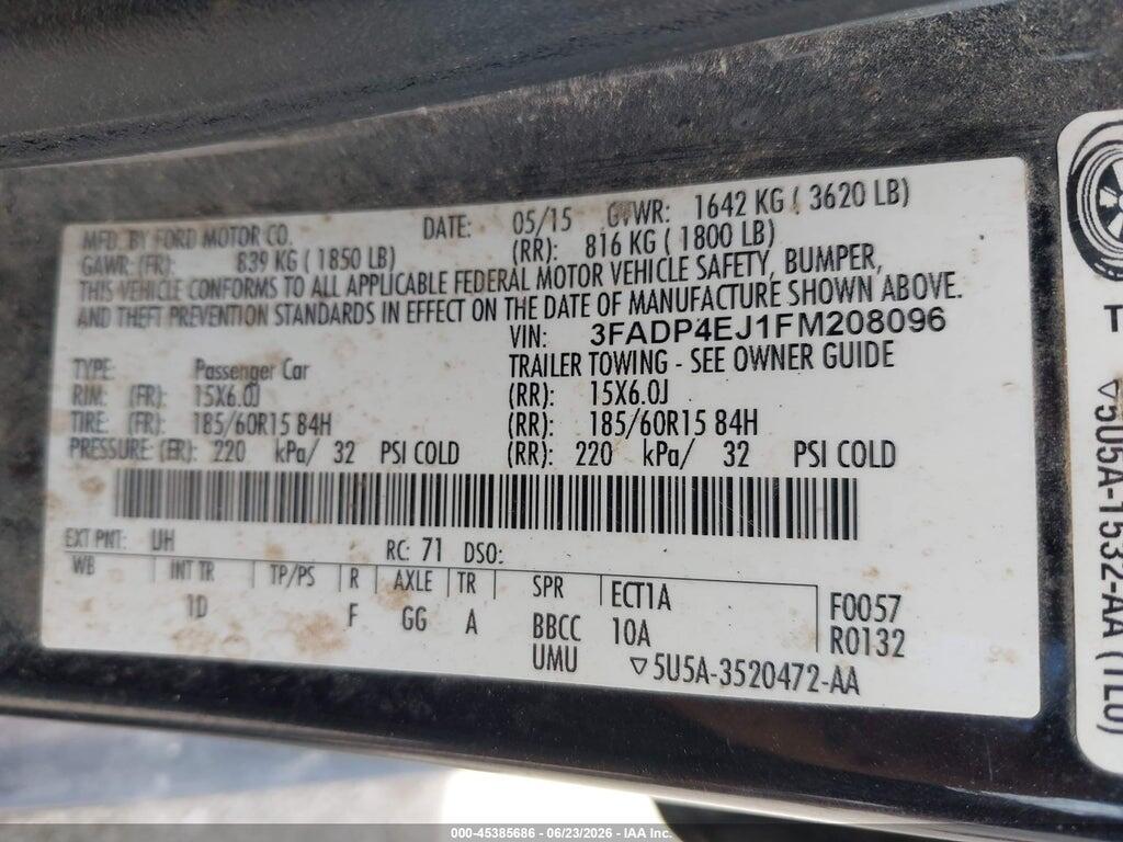 3FADP4EJ1FM208096 2015 FORD FIESTA photo no. 9
