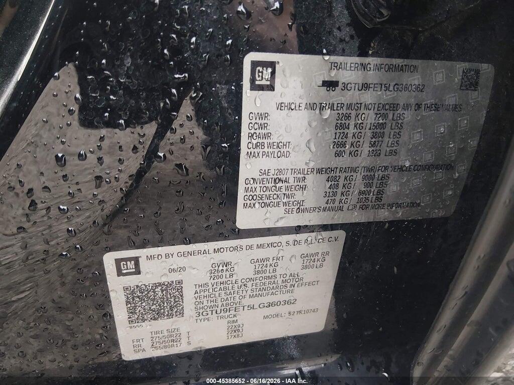 3GTU9FET5LG360362 2020 GMC SIERRA 1500 photo no. 9