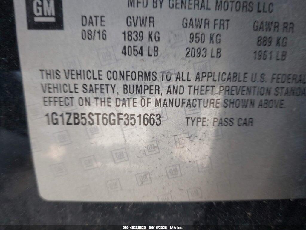 1G1ZB5ST6GF351663 2016 CHEVROLET MALIBU photo no. 9