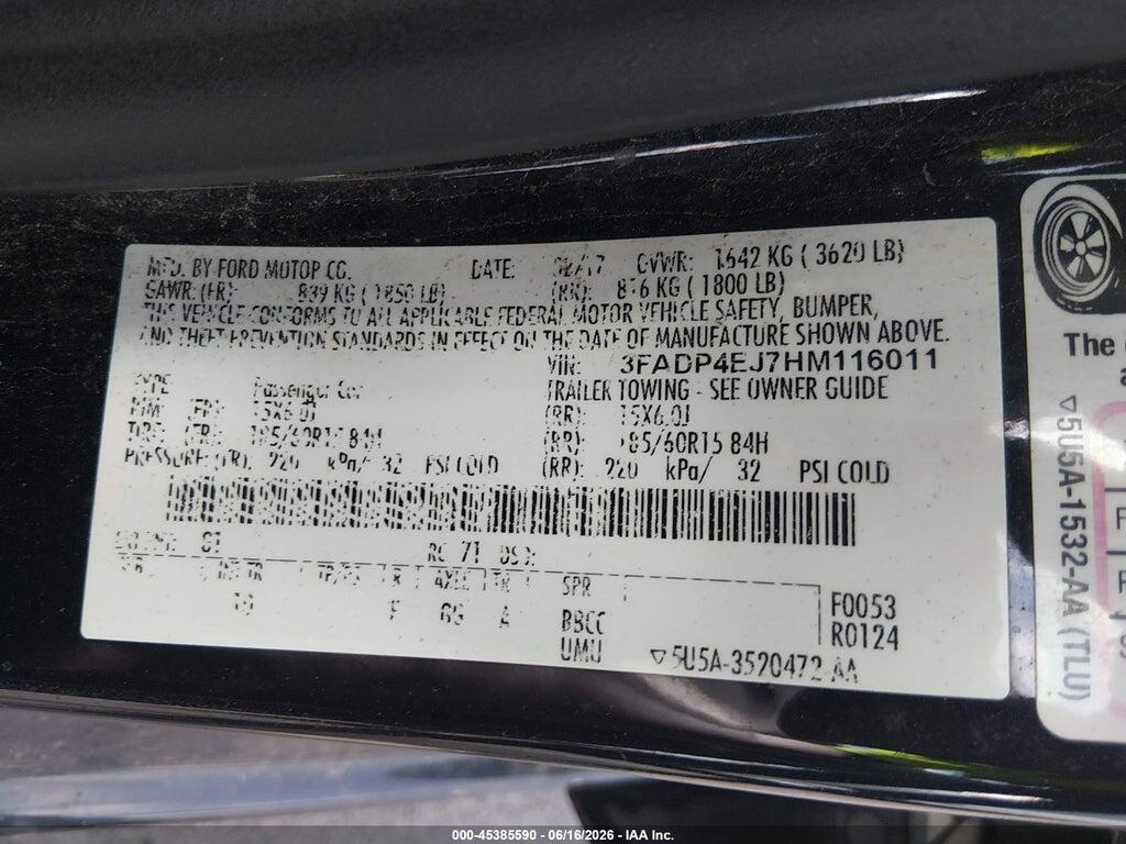 3FADP4EJ7HM116011 2017 FORD FIESTA photo no. 9
