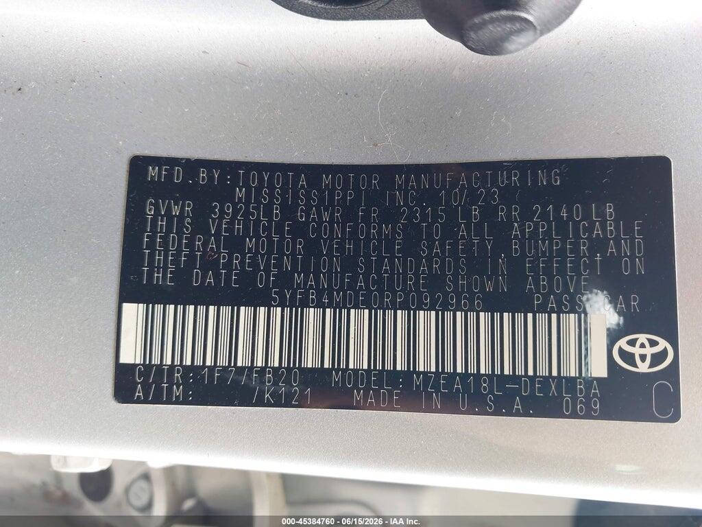 5YFB4MDE0RP092966 2024 TOYOTA COROLLA photo no. 9