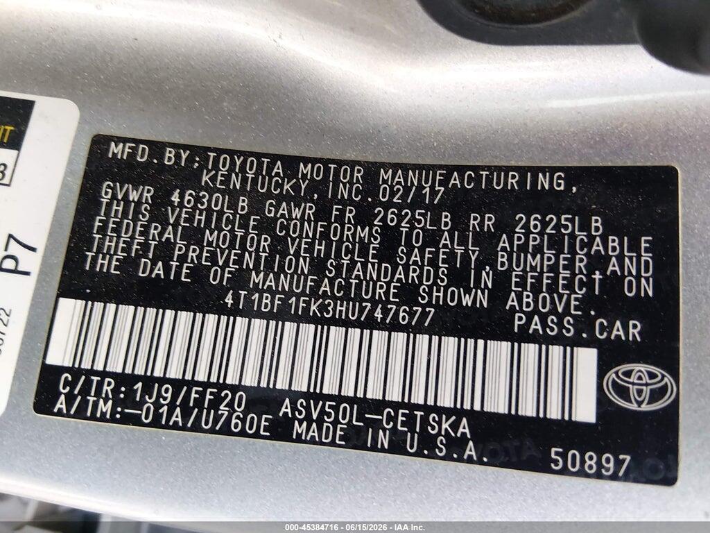 4T1BF1FK3HU747677 2017 TOYOTA CAMRY photo no. 9