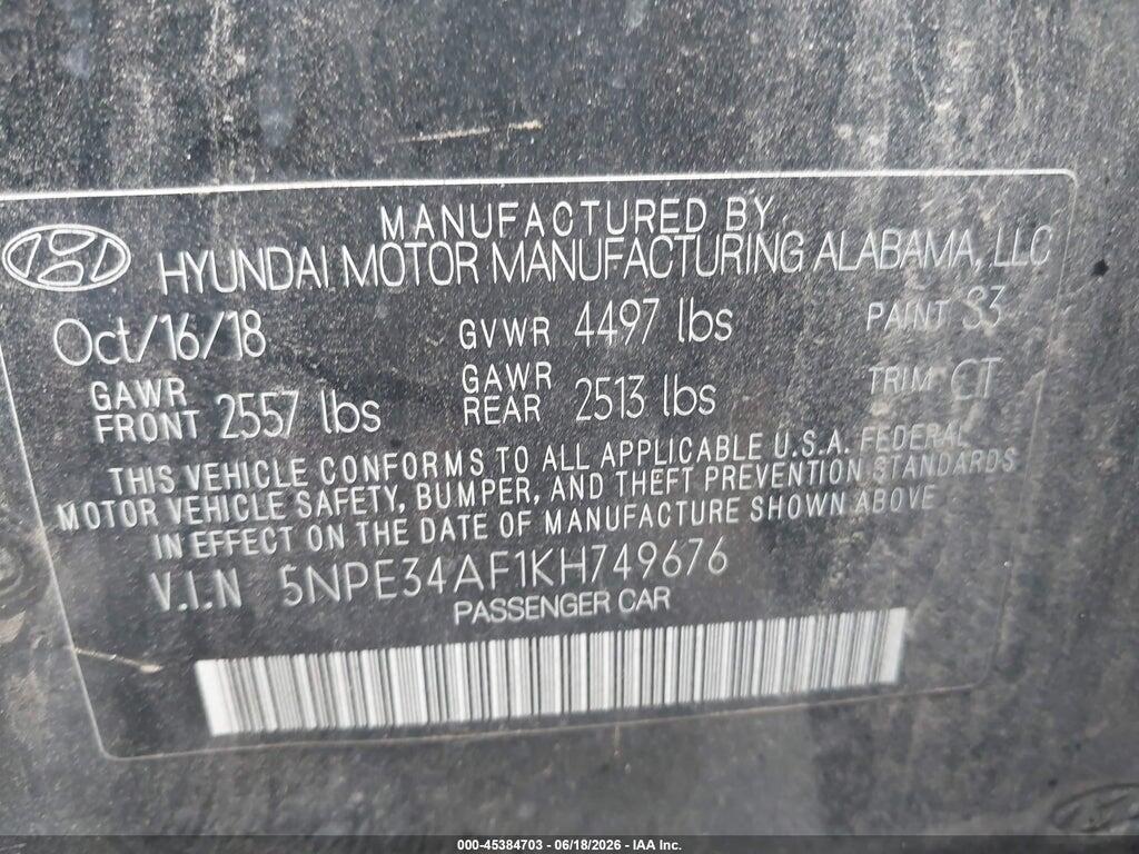5NPE34AF1KH749676 2019 HYUNDAI SONATA photo no. 9