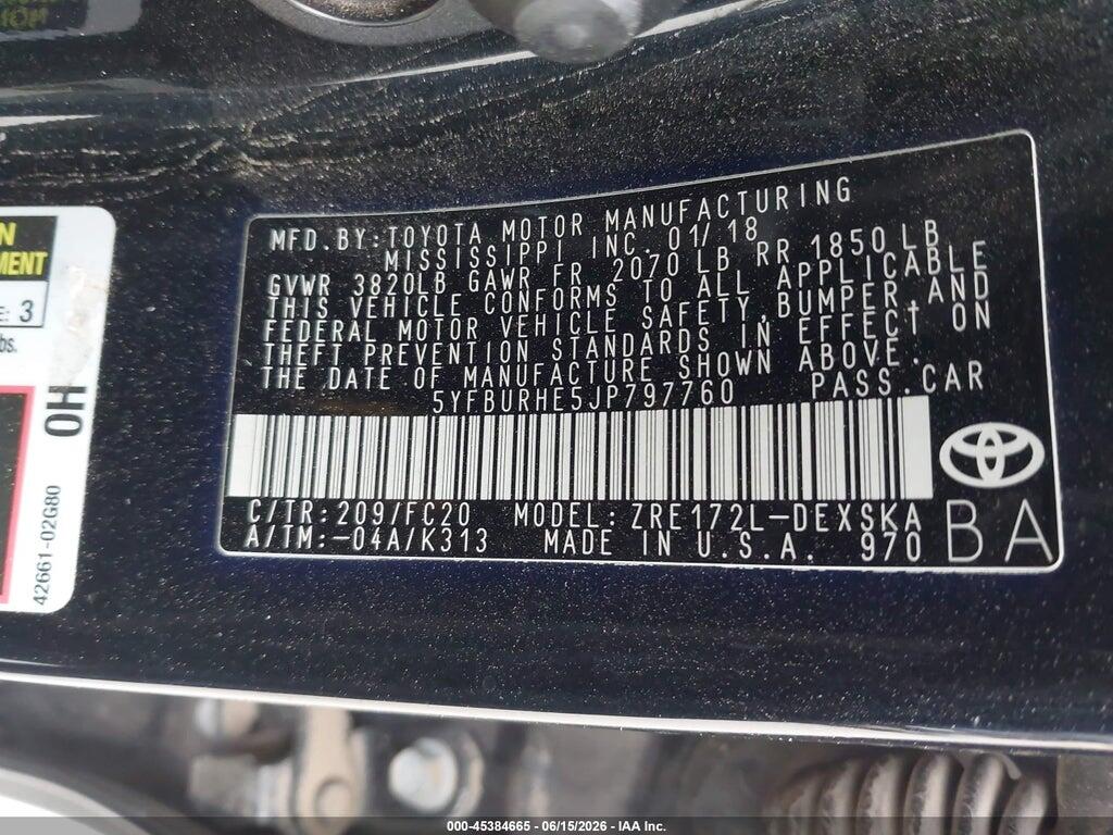 5YFBURHE5JP797760 2018 TOYOTA COROLLA photo no. 9