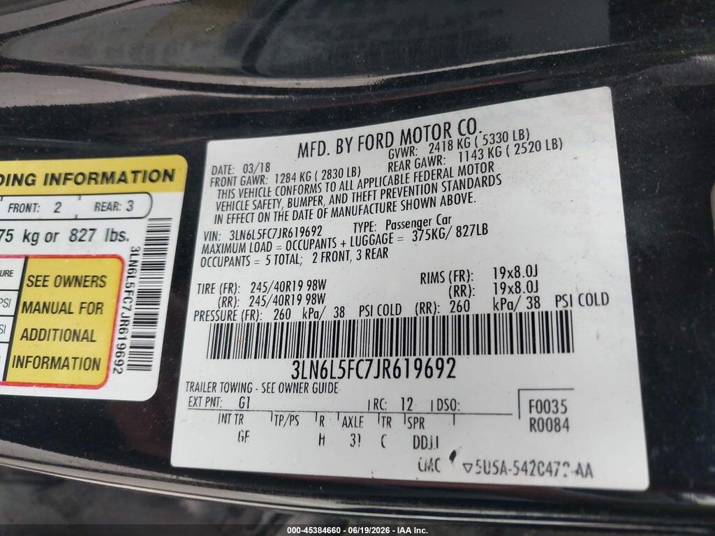3LN6L5FC7JR619692 2018 LINCOLN MKZ photo no. 9