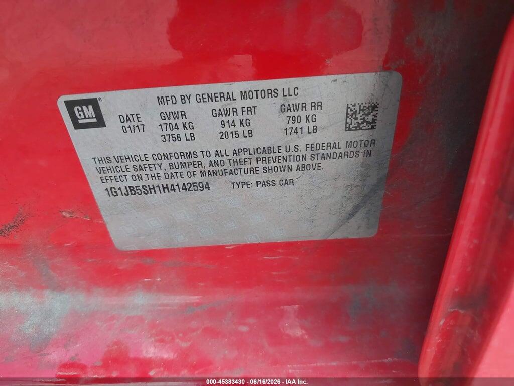 1G1JB5SH1H4142594 2017 CHEVROLET SONIC photo no. 9