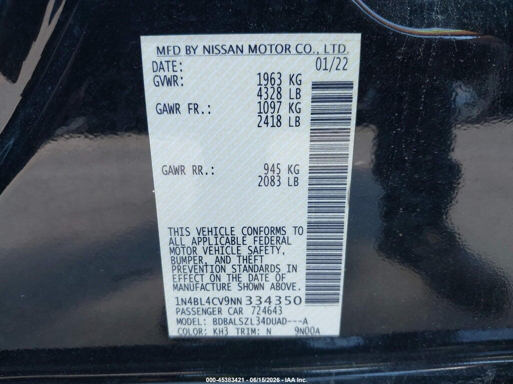 1N4BL4CV9NN334350 2022 NISSAN ALTIMA photo no. 9