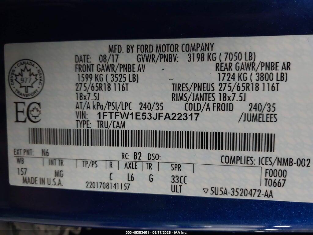 1FTFW1E53JFA22317 2018 FORD F-150 photo no. 9
