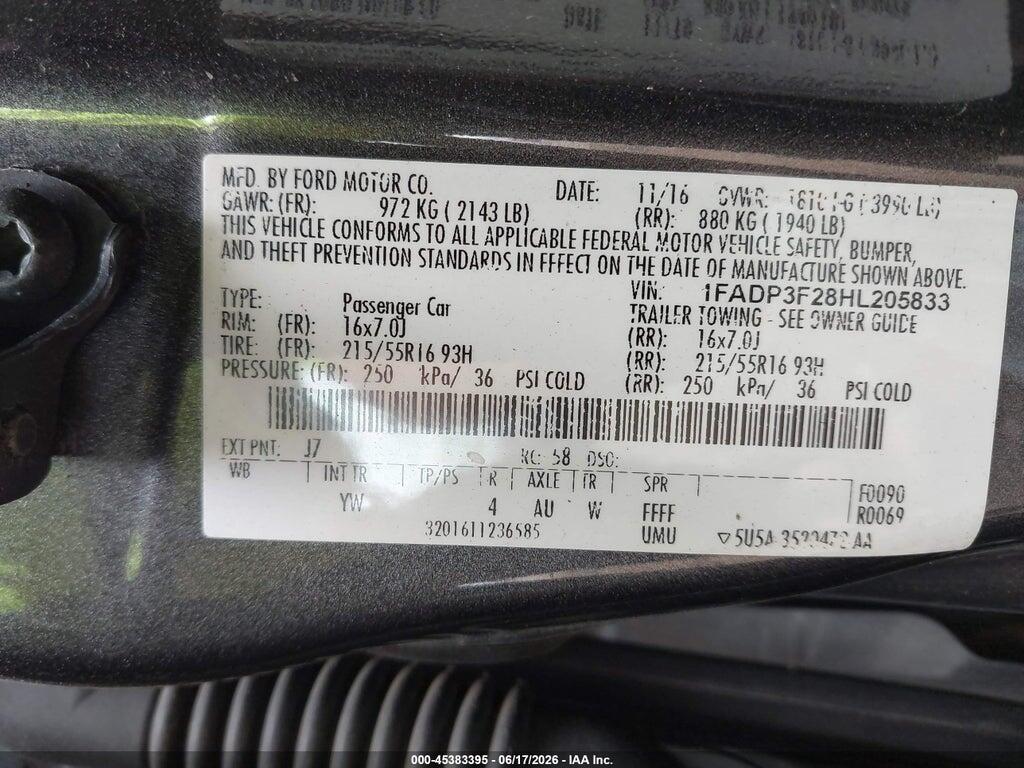 1FADP3F28HL205833 2017 FORD FOCUS photo no. 9