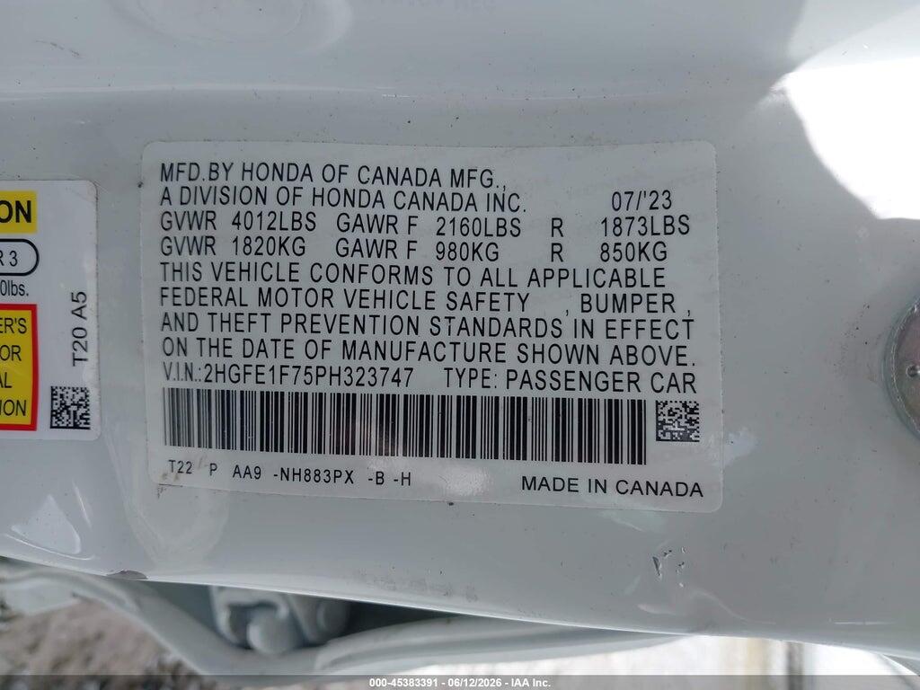 2HGFE1F75PH323747 2023 HONDA CIVIC photo no. 9