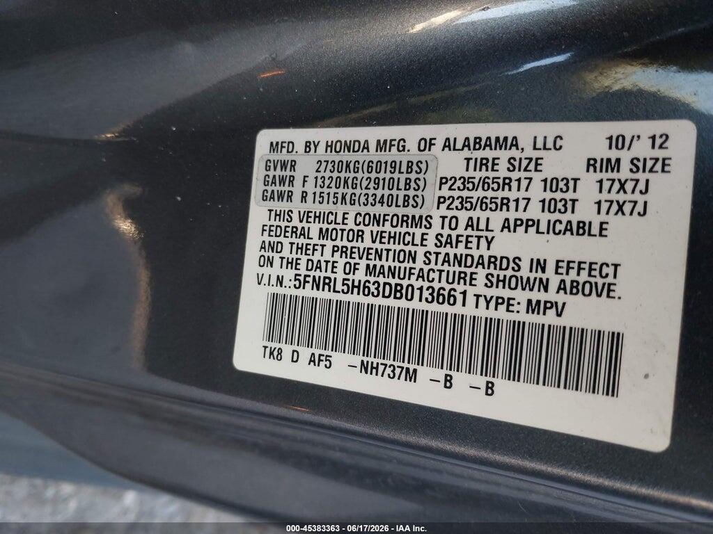 5FNRL5H63DB013661 2013 HONDA ODYSSEY photo no. 9