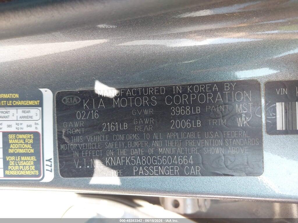 KNAFK5A80G5604664 2016 KIA FORTE photo no. 9