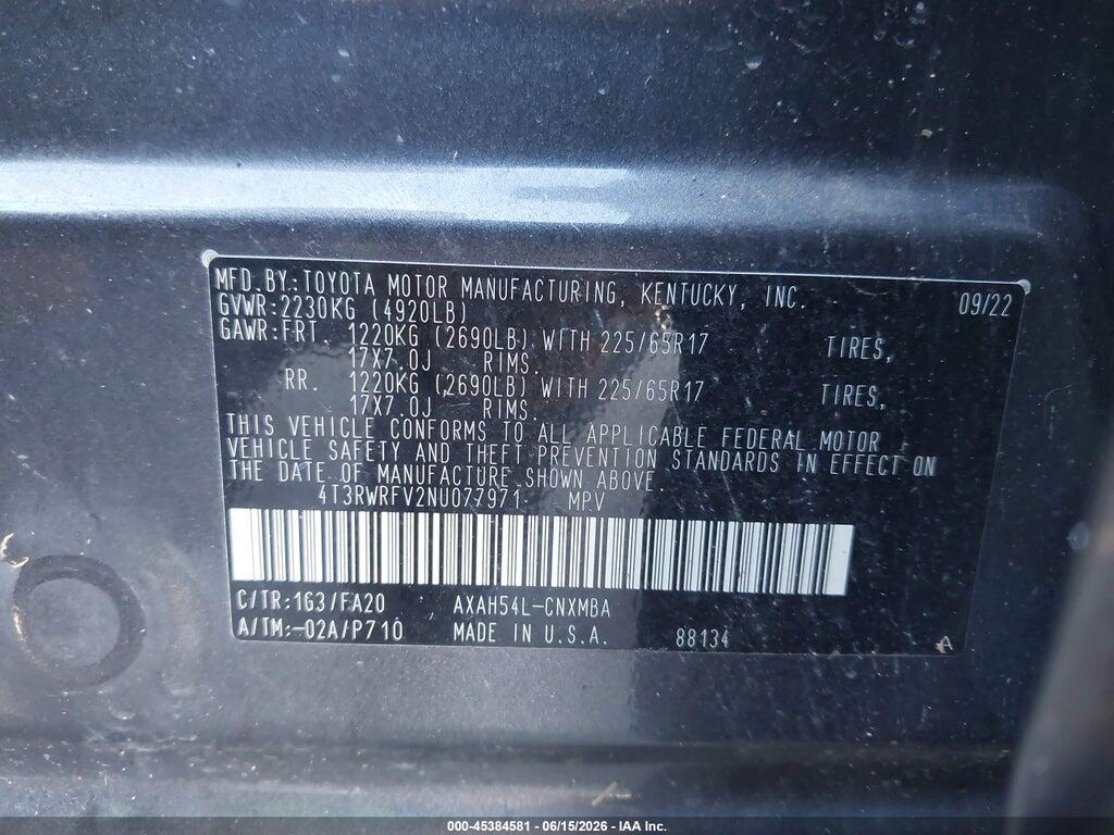 4T3RWRFV2NU077971 2022 TOYOTA RAV4 HYBRID photo no. 9