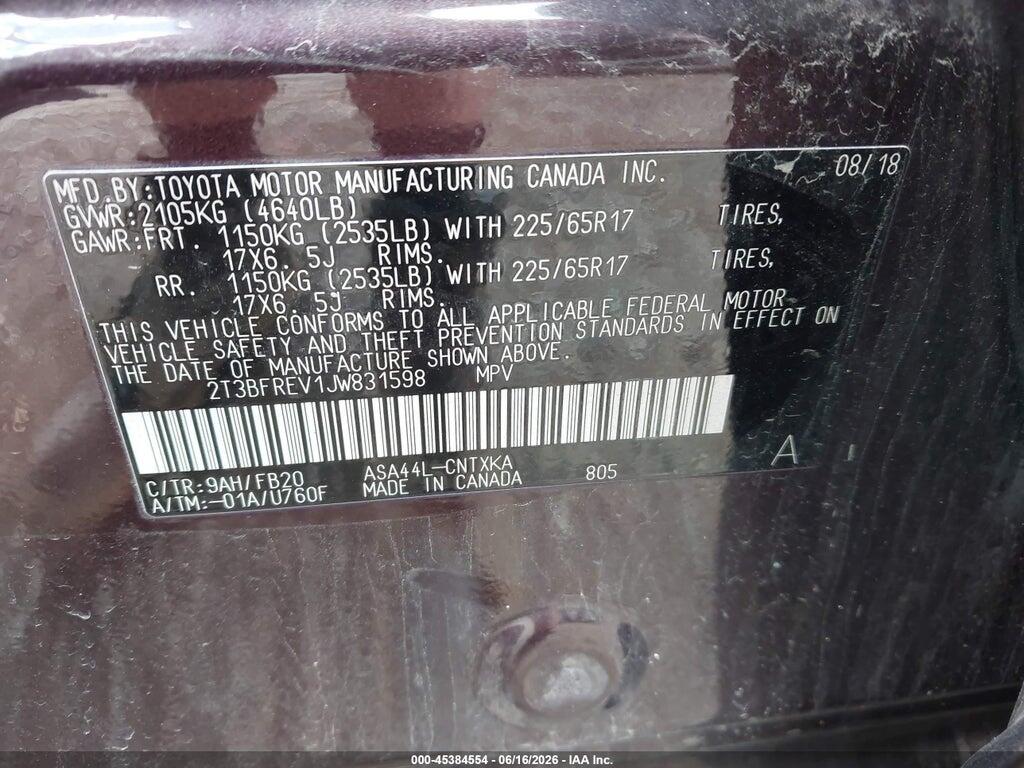 2T3BFREV1JW831598 2018 TOYOTA RAV4 photo no. 9