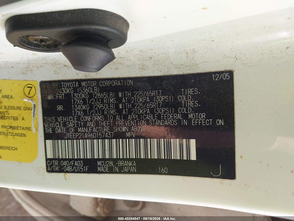 JTEEP21A960157437 2006 TOYOTA HIGHLANDER photo no. 9