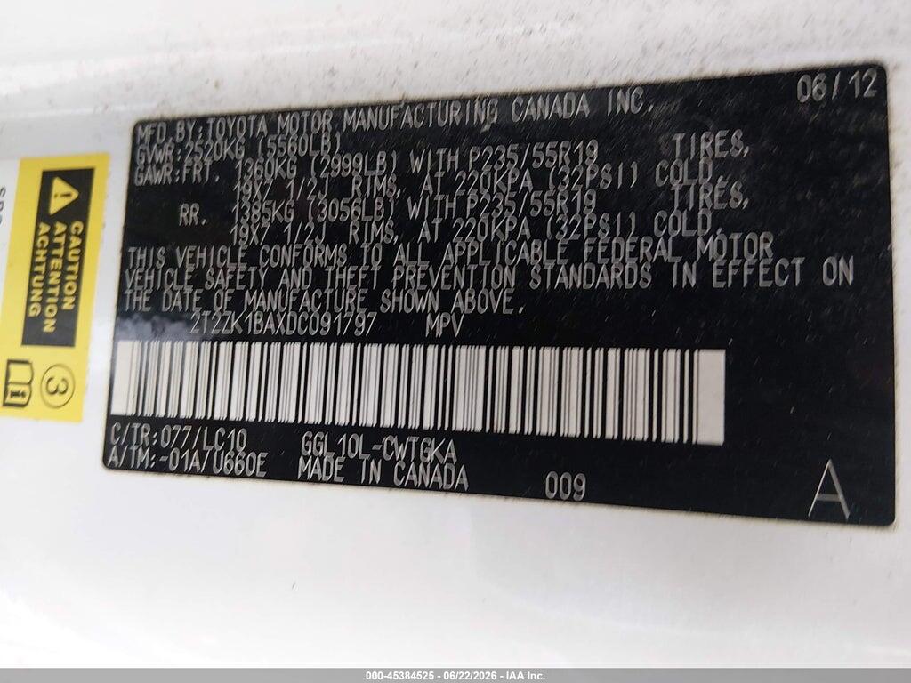 2T2ZK1BAXDC091797 2013 LEXUS RX 350 photo no. 9