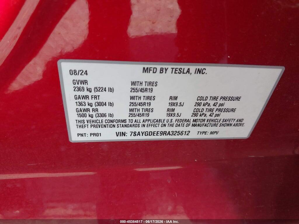 7SAYGDEE9RA325612 2024 TESLA MODEL Y photo no. 9