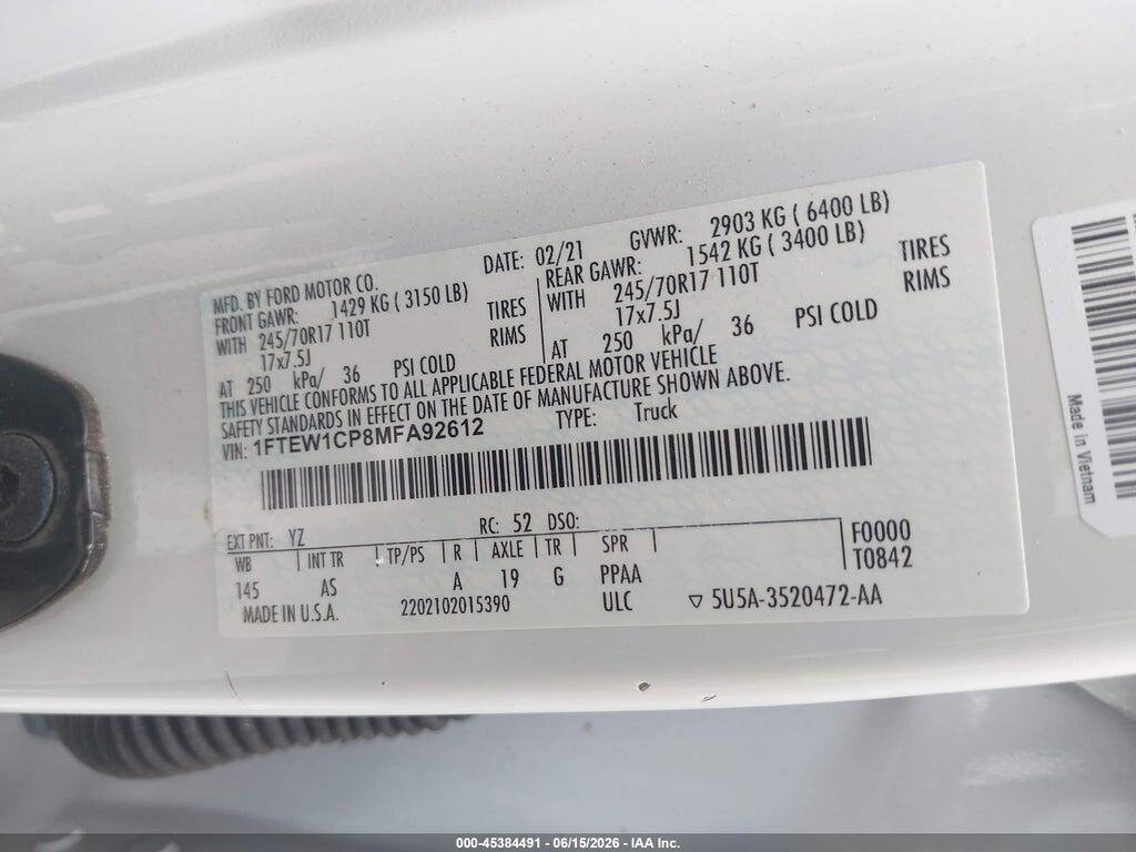 1FTEW1CP8MFA92612 2021 FORD F-150 photo no. 9